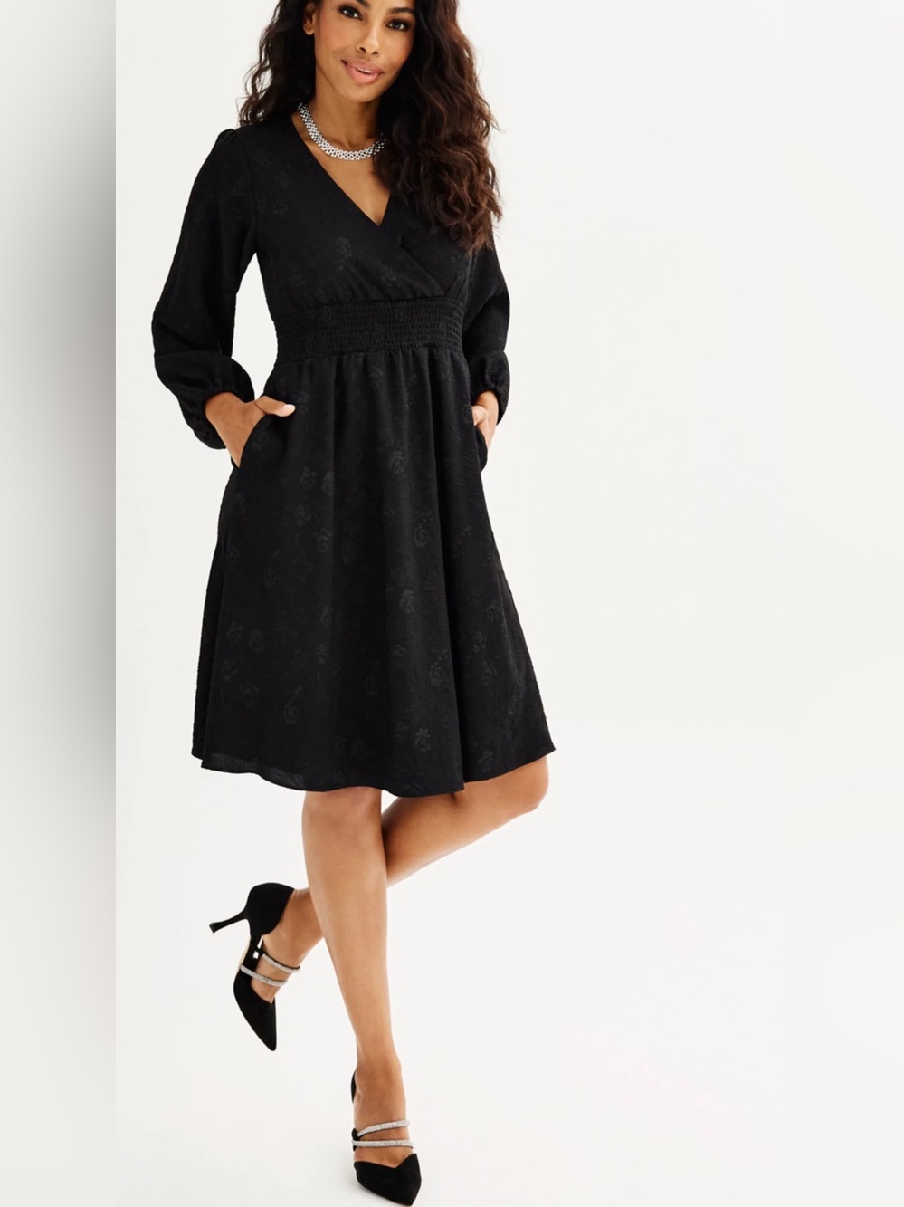 Draper James black smocked waist long sleeve dress size XS NWT